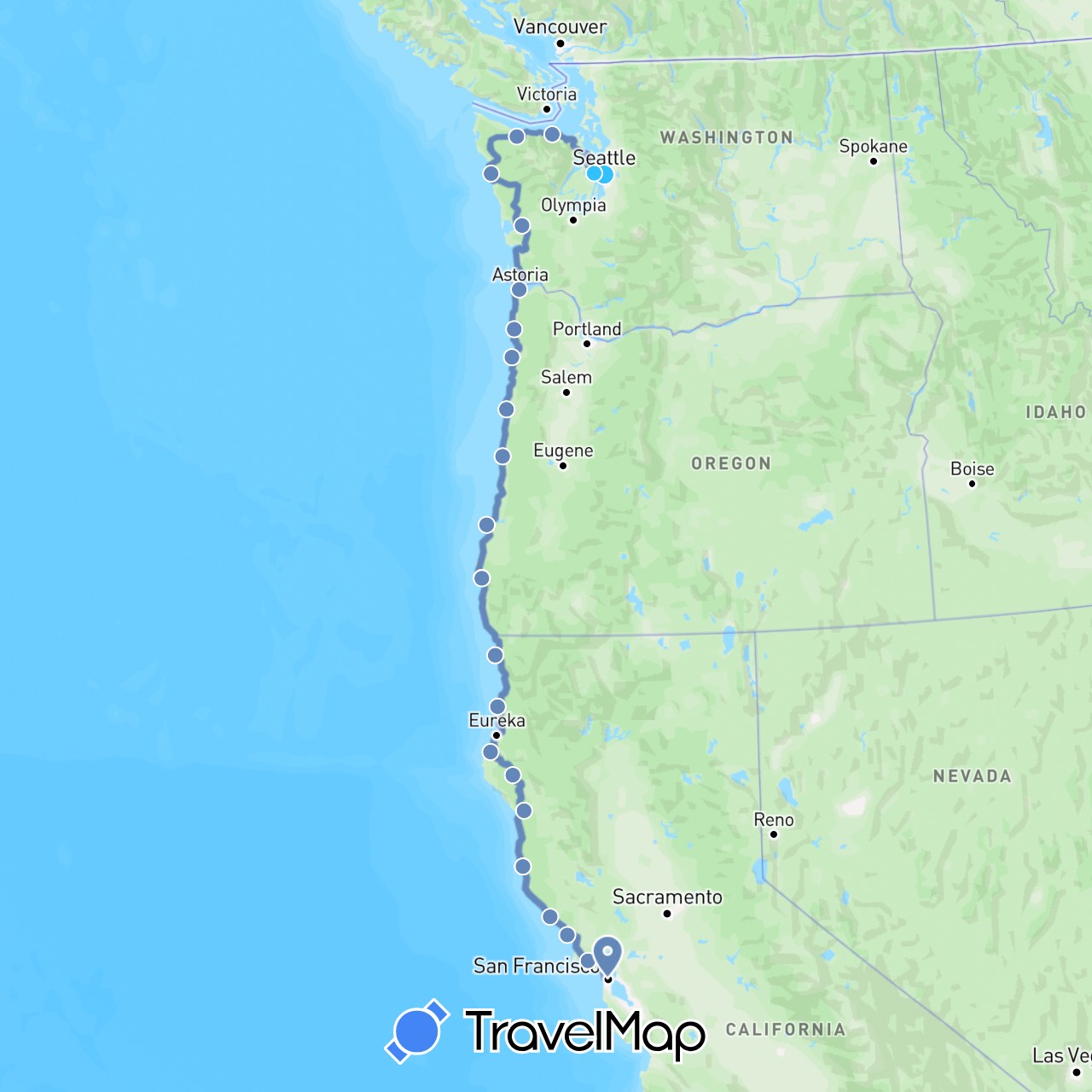 TravelMap itinerary: driving, cycling, boat in United States (North America)